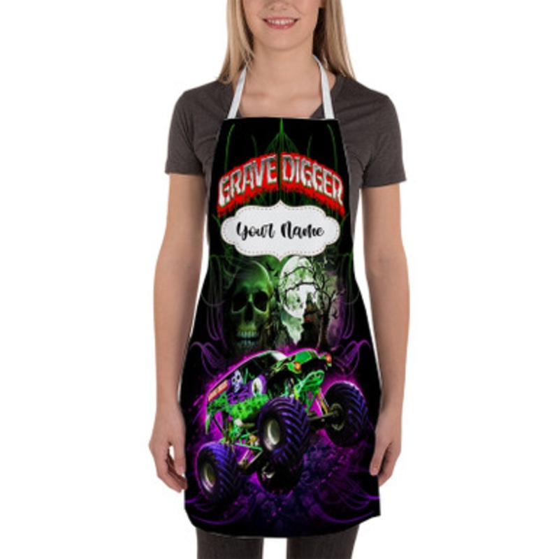 Pastele Grave Digger Car Custom Personalized Name Kitchen Apron