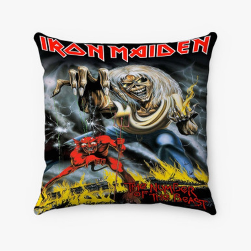 Pastele Iron Maiden The Number of The Beast Custom Pillow Case Awesome Personalized Spun Polyester Square Pillow Cover Decorative Cushion Bed Sofa Throw Pillow Home Decor