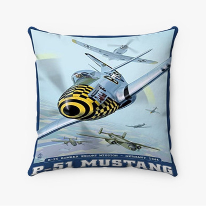 Pastele P51 Mustang 1944 Custom Pillow Case Awesome Personalized Spun Polyester Square Pillow Cover Decorative Cushion Bed Sofa Throw Pillow Home Decor